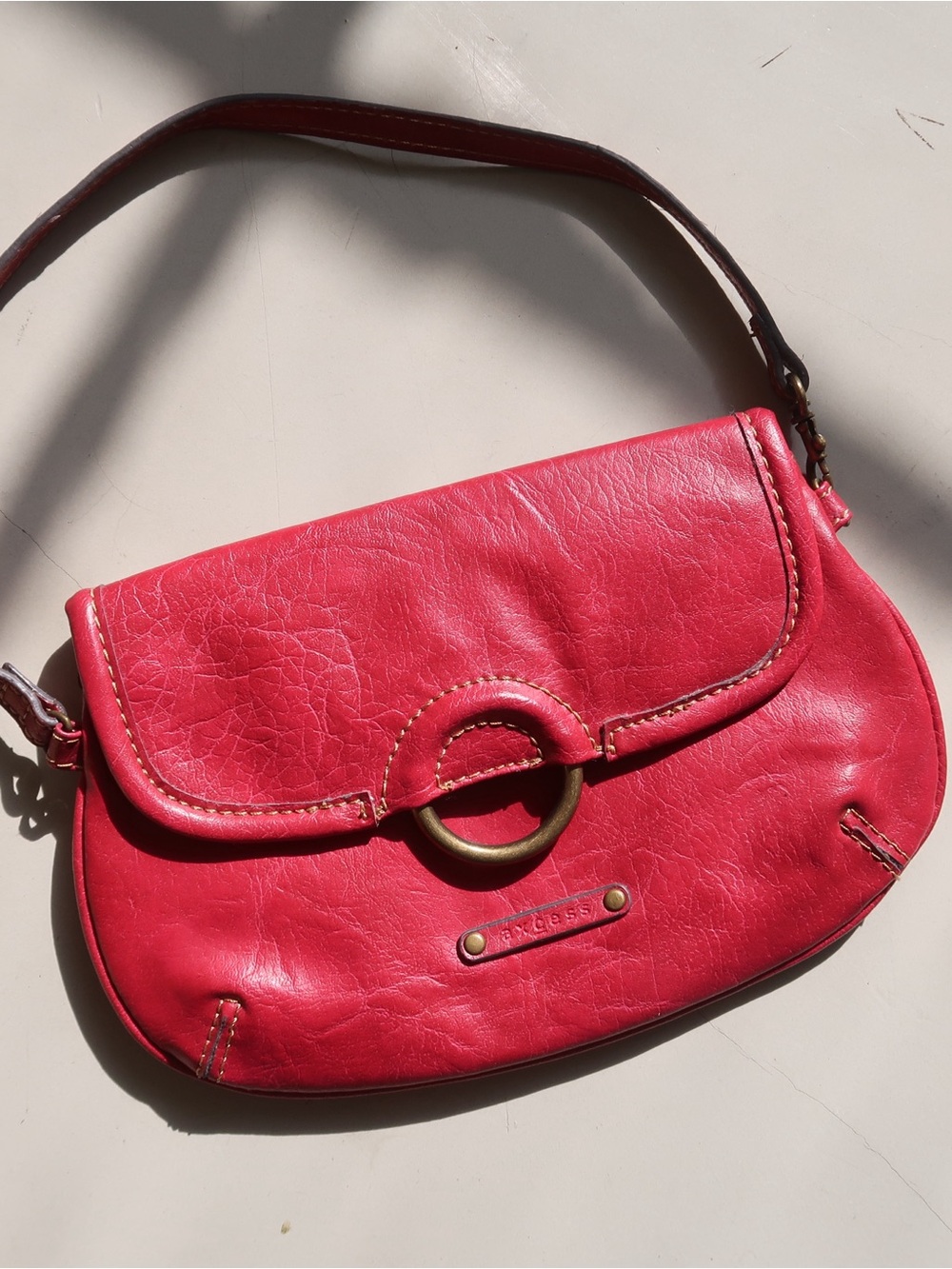 Vintage Axcess by Liz Claiborne Dark Pink Mini Bag with Brass Ring